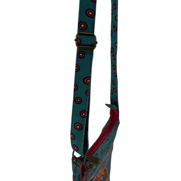 Laurel Burch Cross Body Bag NEW Cat Art To Wear Green Purse 9.5 x 12 in Cat Lady - Picture 8 of 11